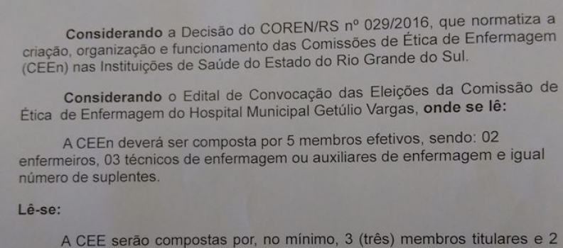 Correção no edital para eleição da Comissão de Ética de Enfermagem do HMGV Correção no edital para eleição da Comissão de Ética de Enfermagem do HMGV